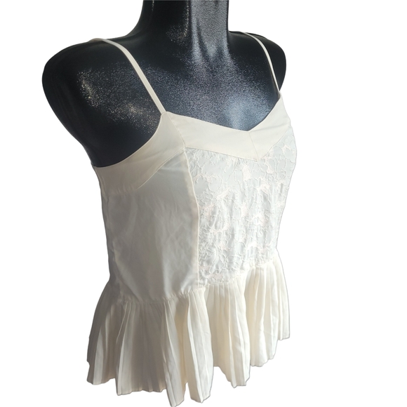 American Eagle Cream Lace Cami Top with Peplum Pleated Hemline S - Picture 2 of 6